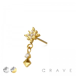 316L SURGICAL STEEL THREADLESS PUSH IN STARBURST PYRAMID DANGLE CZ TOP PART